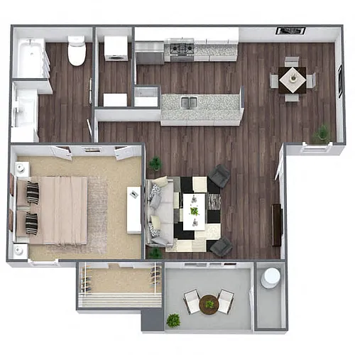 Floor plan A2: 1 Bed 1 Bath