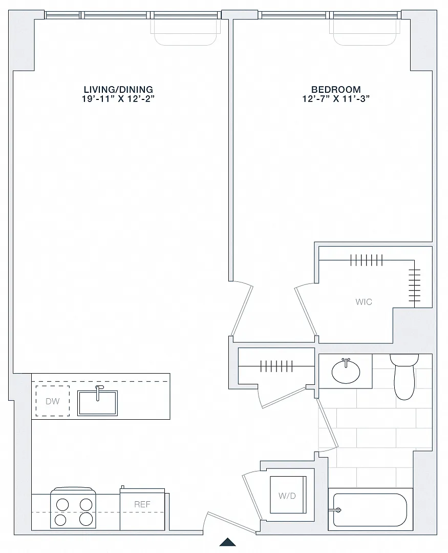 Floor plan 1 BED 1 BATH 715 RSF