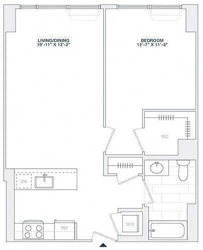 Floor plan 1 BED 1 BATH 715 RSF