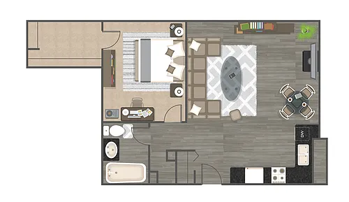 Floor plan One Bedroom One Bath - The Driftwood