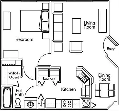 Floor plan One Bedroom One Bathroom MKT