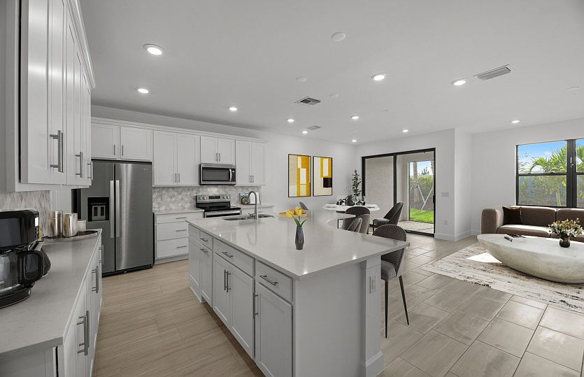 Large center island in the open concept kitchen