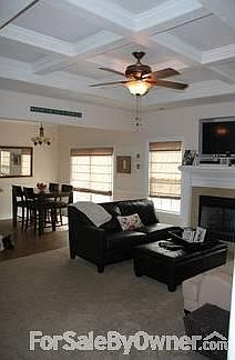 living and dining with fireplace