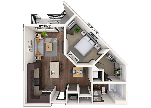 Floor plan Traditional 1x1 701 SF