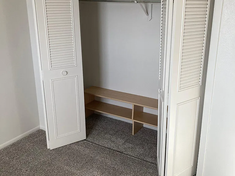 The bedroom closet has 10 feet of hanging rod for cloths with shelving above. It also contains your own private water heater.