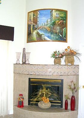 Custom built curved gas fireplace