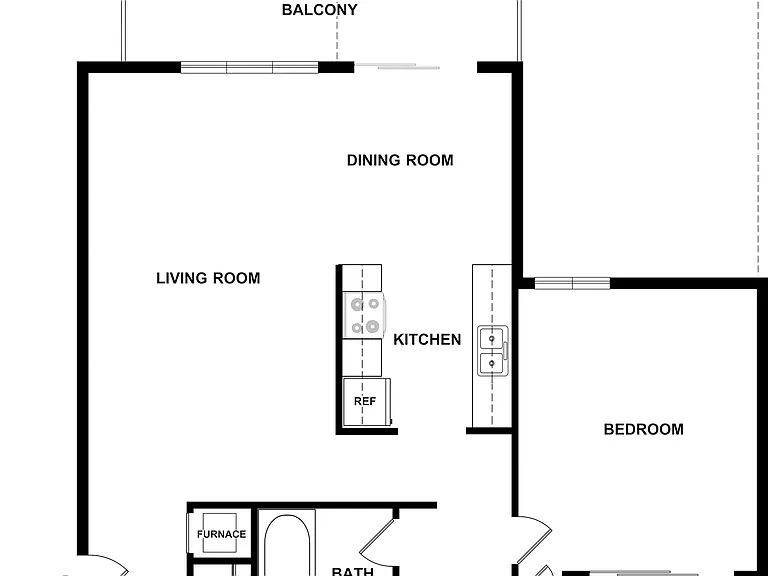 One-Bedroom, One-Bathroom - 2D Floor Plan One-Bedroom, One-Bathroom - 2D Floor Plan