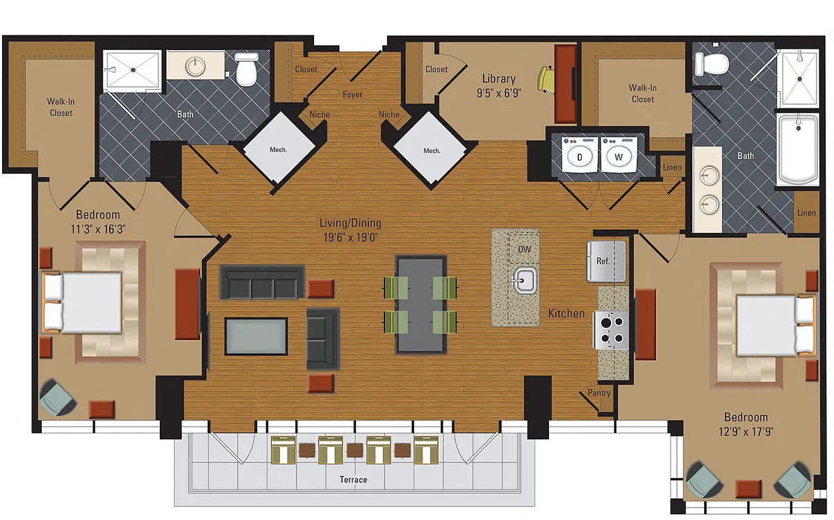 Floor plan 2 Bedroom / 2 Bathrooms / Pent House