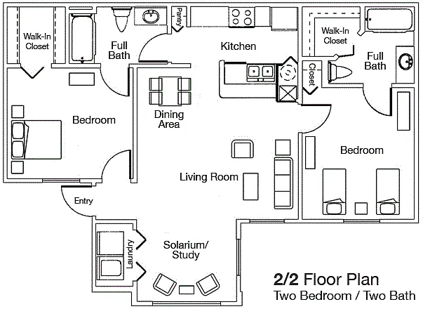 Floor plan 2 Bed - 2 Bath