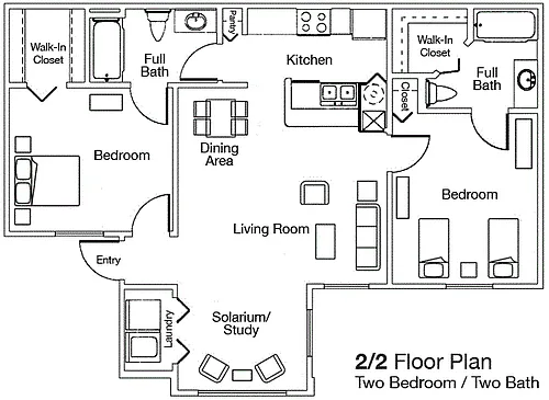 Floor plan 2 Bed - 2 Bath