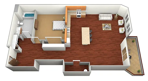 Floor plan Riverfront | 1 Bed, 1 Bath