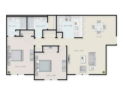 Floor plan 2 Bed - 2 Bath