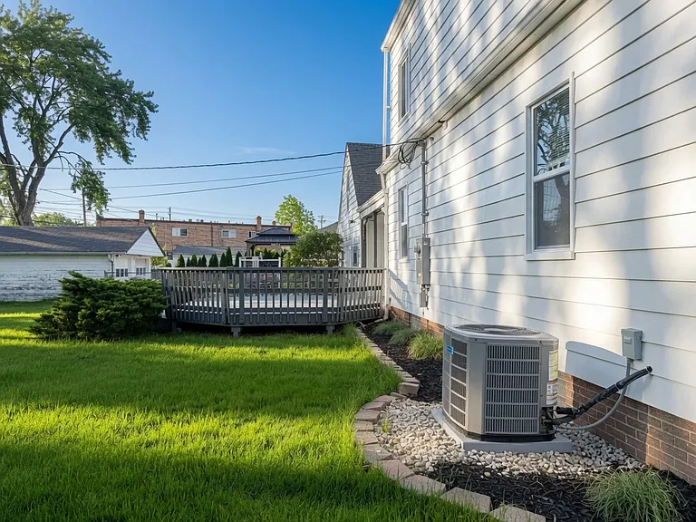 Brand new 2026 American Standard central air & heating | Elevated large wood deck overlooking the big backyard