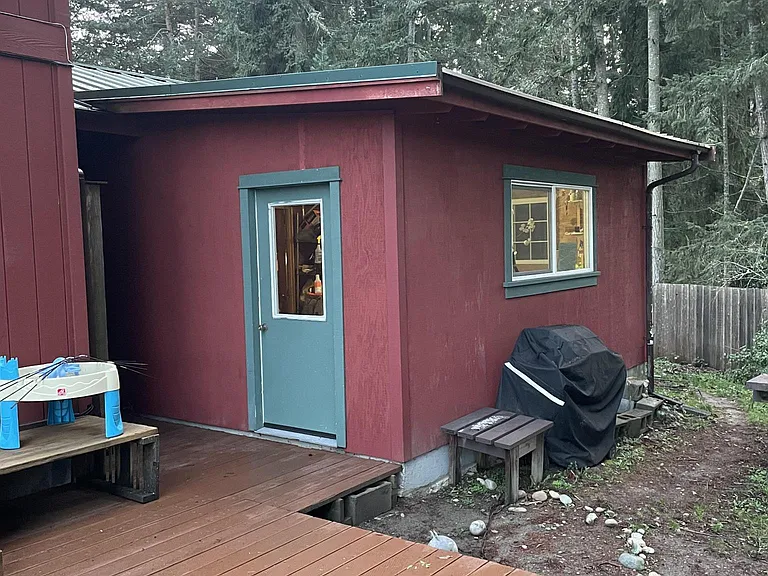 Shop entry, connected to back end of the garage