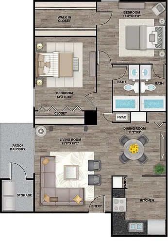 Floor plan B2 - 2 Bed 2 Bath