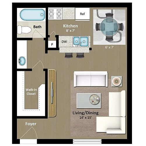 Floor plan Studio 1 Bath