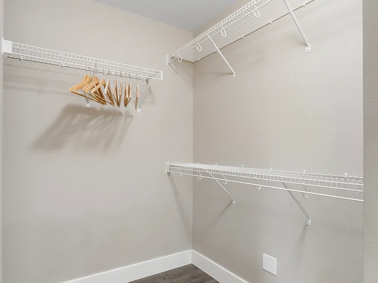 Walk-in closet off of the primary bathroom