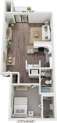 Floor plan One Bedroom End Renovated