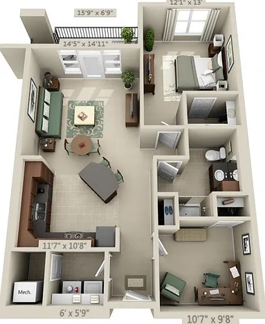 Floor plans are artist's rendering. All dimensions are approximate. Actual product and specifications may vary in dimension or detail. Not all features are available in every apartment. Prices and availability are subject to change. Floor plans are artist