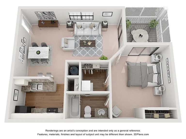 A photo of our 1x1 floor plan, The Elmwood.