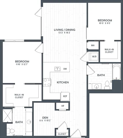 Floor plan B5D | 2 Bed | 2 Bath | DEN