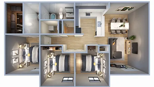Floor plan 3 BR 60%