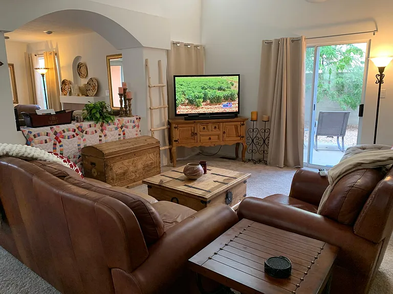 Living room with sliding door out to patio