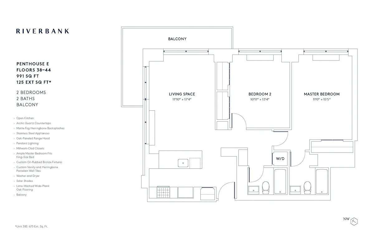 Floor plan E Line Floors 38-44 (2 Bed PH)