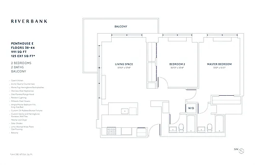 Floor plan E Line Floors 38-44 (2 Bed PH)