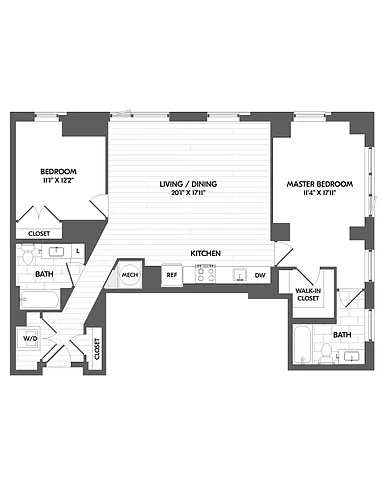 Floor plan 2 Bed/2 Bath Penthouse-PH 2K