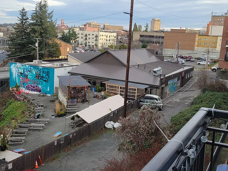 Deck looking at Gruff, next door pub/restaurant