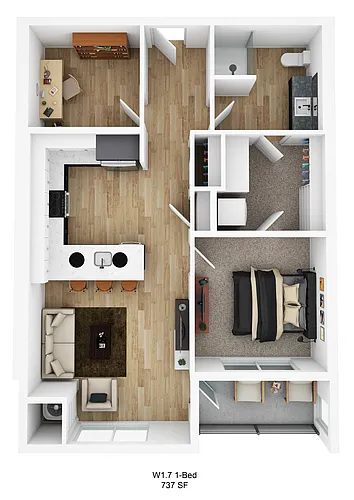 Floor plan Franklin W1.7 (1 Bedroom + Den)