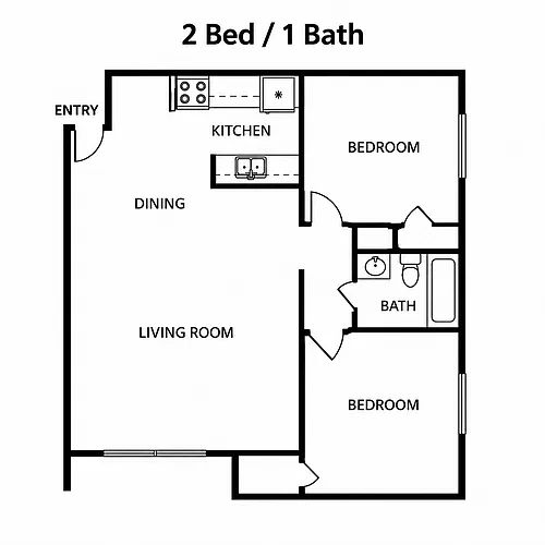 Floor plan 2 Bedroom, 1 Bath