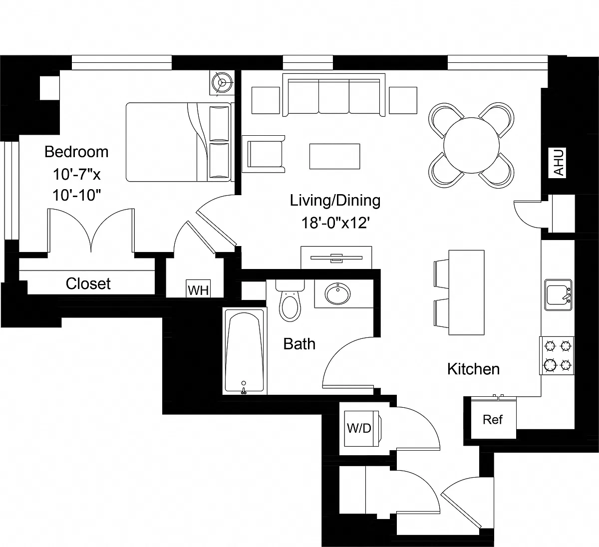 Floor plan 1 Bed/1 Bath Den-A4D