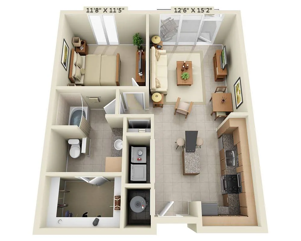 Floor plan One Bedroom A1B