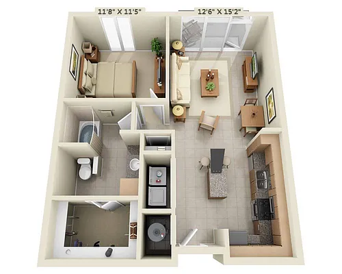 Floor plan One Bedroom A1B
