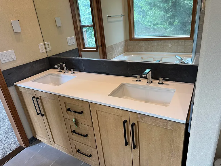 New vanity. Heated tile floor. Master bath