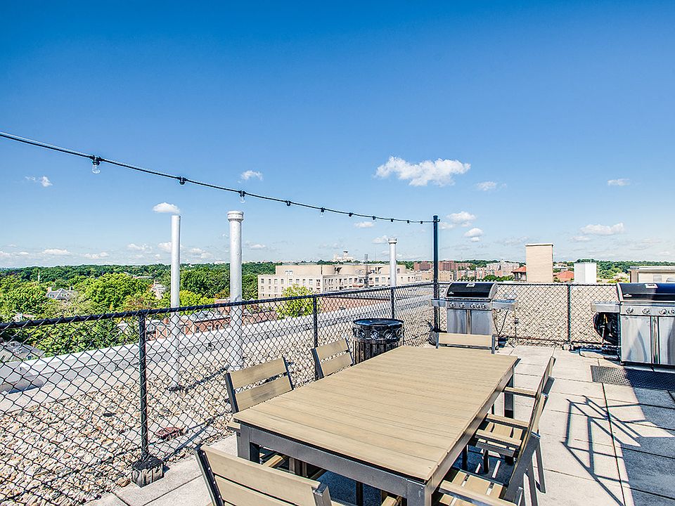Rooftop deck with tables and seating