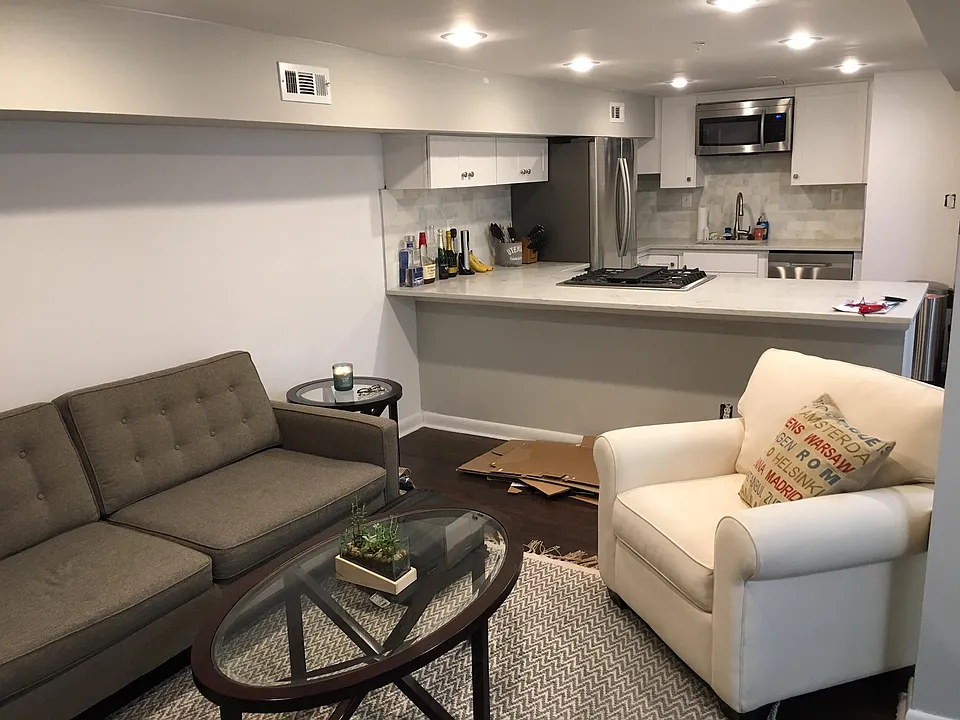 Living room and kitchen.