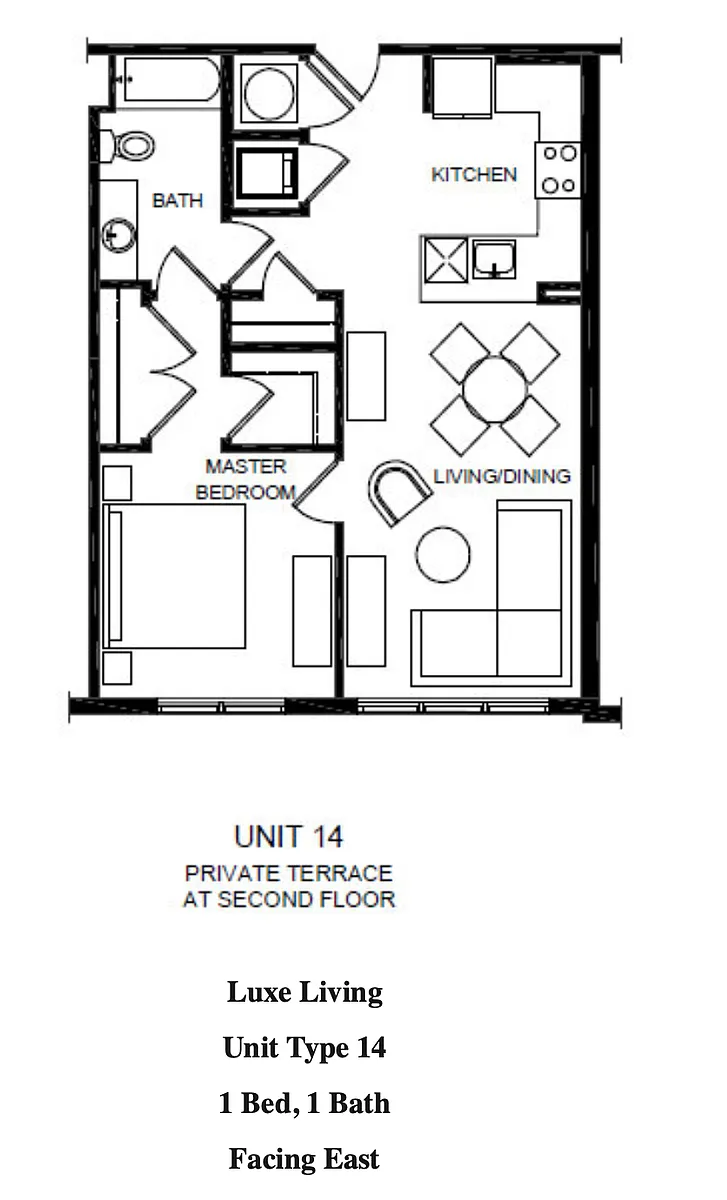 Floor plan 1 bed Corner Unit - 2nd floor Private Balcony