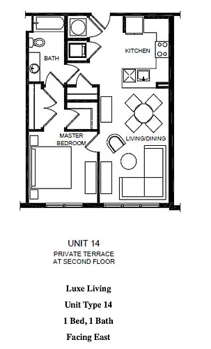Floor plan 1 bed Corner Unit - 2nd floor Private Balcony