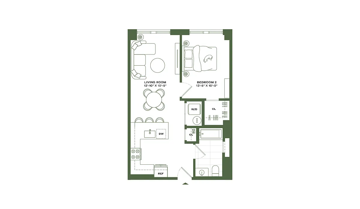 Floor plan 1Bed/1 Bath-A2