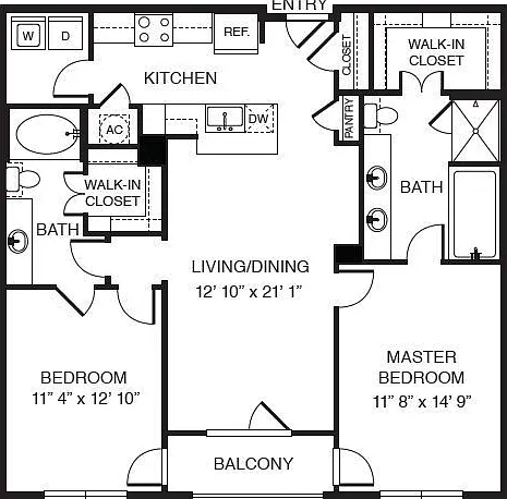 WaterWall Place - B2 - 2 Beds - 2 Baths - 1230 Sq. ft.
