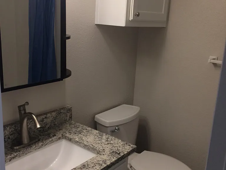 #2 Bedroom features bathroom with updated sink and faucet. Granite sink, medicine cabinet, walk-in shower, walk-in closet and built in lighted study area.