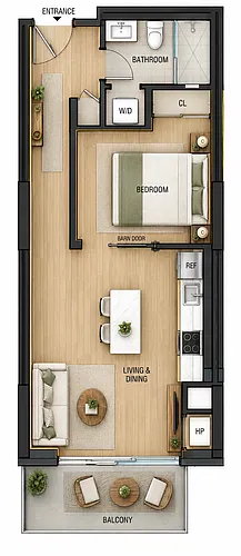 Floor plan 1-Bed w/ Balcony