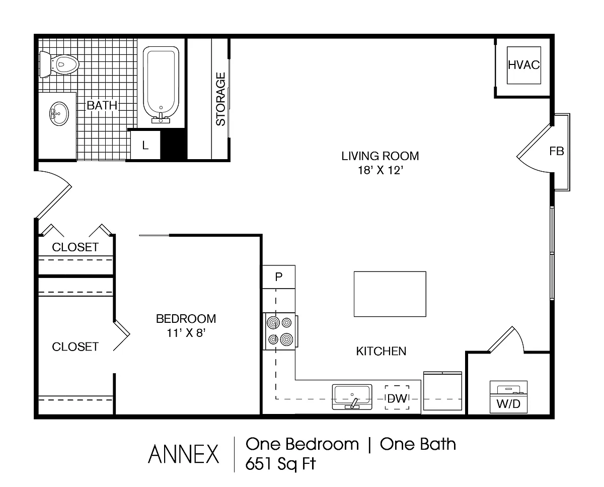 Floor plan Annex 1 Bedroom 1 Bath 651
