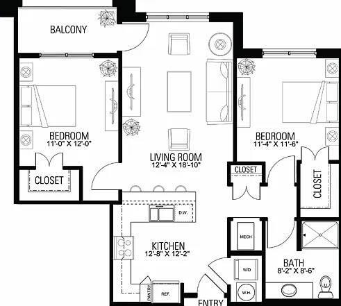 Floor Plan 2A | Wells Street Station | Apartments in Delafield, WI Floor Plan 2A | Wells Street Station | Apartments in Delafield, WI