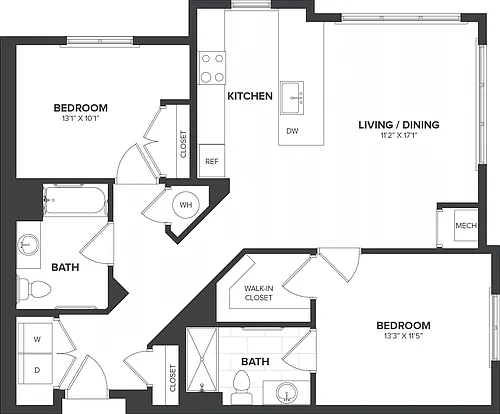 Floor plan 2 Bed/2 Bath-B2