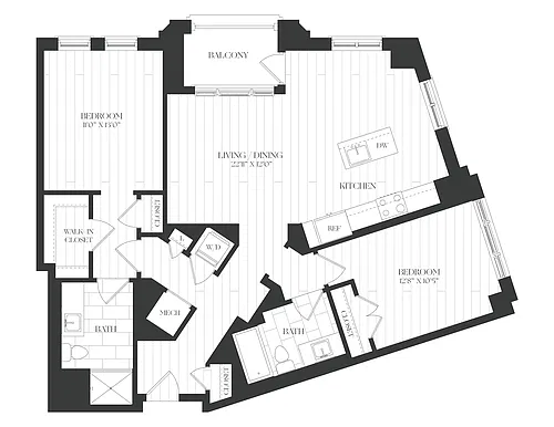 Floor plan 2 Bed/2 Bath-2B-2A-The Claude