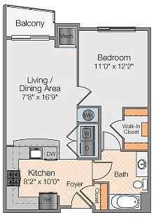 Floor plan Venus A - 1 Bedroom 1 Bath